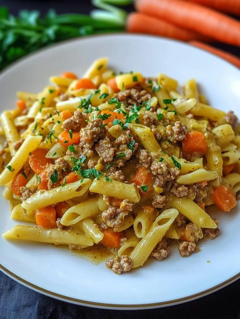 Curryrahm-Nudeln mit Hackfleisch
