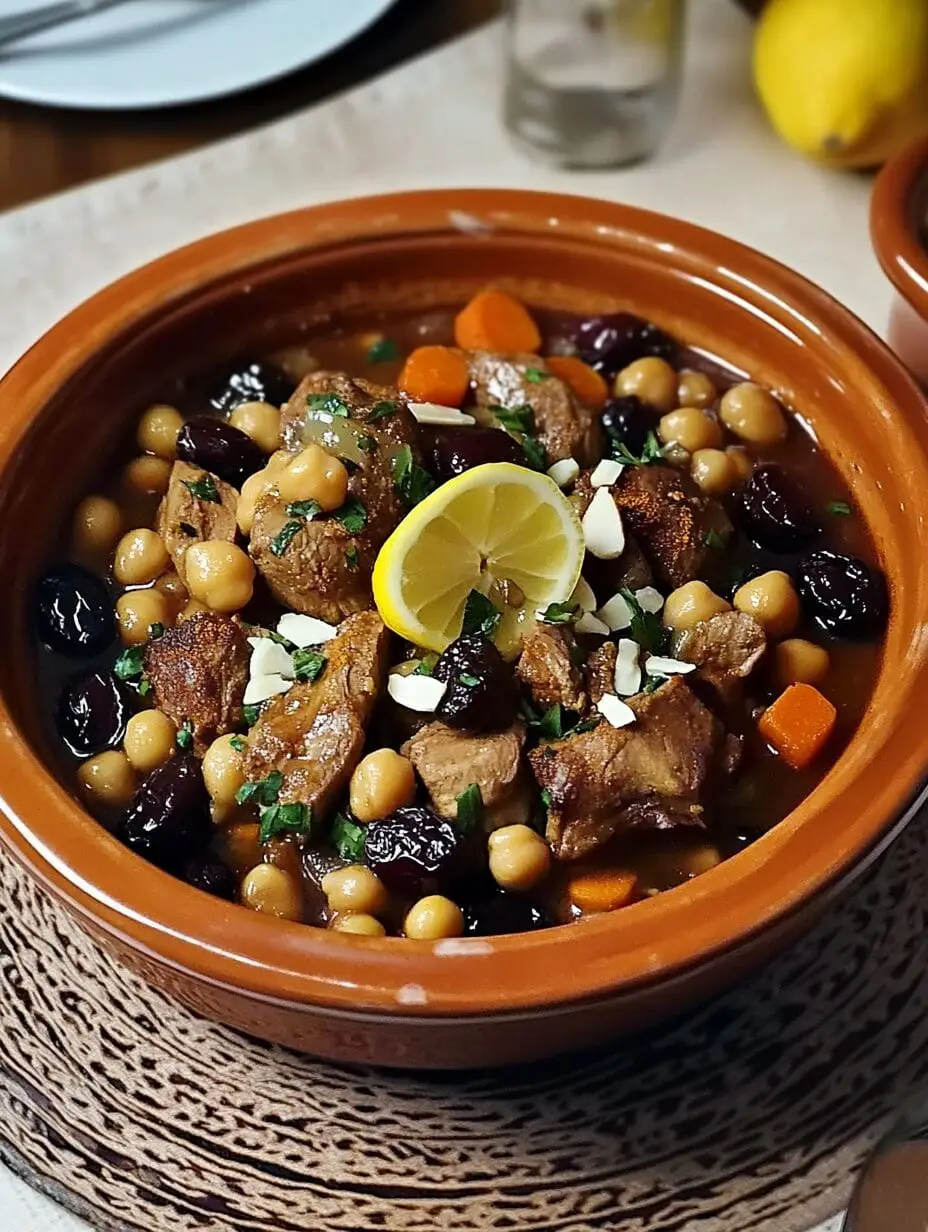 Hirsch-Tajine mit Kichererbsen und Backpflaumen