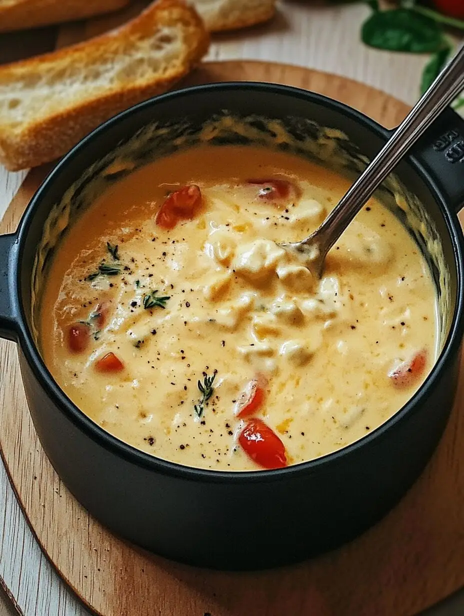 Käsefondue italienische Art mit Tomaten und Paprikaschote
