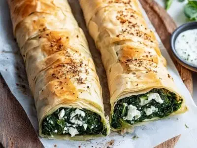Spinatstrudel mit Feta und Tzatziki