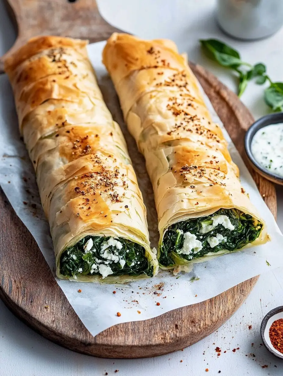 Spinatstrudel mit Feta und Tzatziki